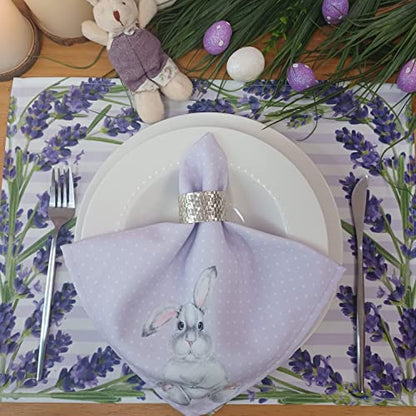 Charlo's Easter Cloth Napkins Lavender Bunny Lilac Reusable Napkins Soft Durable Dinner