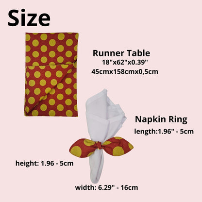 Maison Charlo | Table Runner & Ties Napkin Rings Kits Red & Gold Dot Polka for Christmas, Easter, Valentine's, Mother's Day