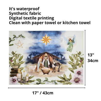 Set of 4 Placemats Christmas Happy Night Cloth Waterproof 17" by 13" -  White