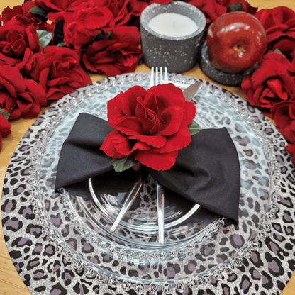 Maison Charlo Set of 6 Red Colombiana Rose Flower Rosebud Napkin Rings for dining table decor