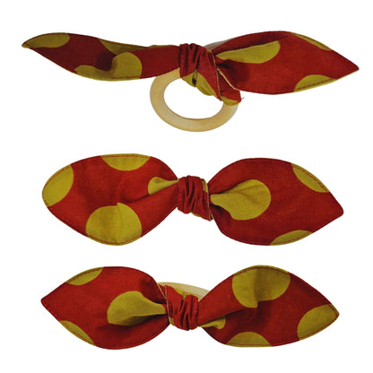 Maison Charlo | Table Runner & Ties Napkin Rings Kits Red & Gold Dot Polka for Christmas, Easter, Valentine's, Mother's Day