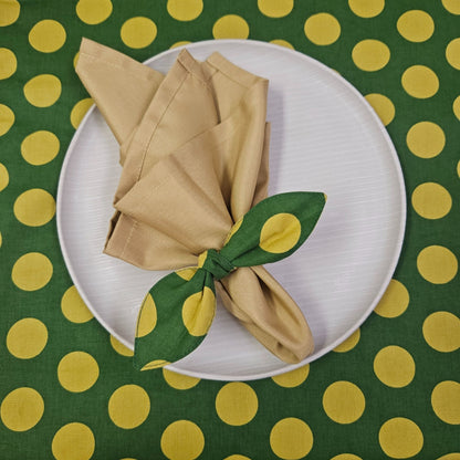 Maison Charlo | Table Runner & Ties Napkin Rings Kits Green & Gold Dot Polka for Christmas, Easter, Valentine's, Mother's Day