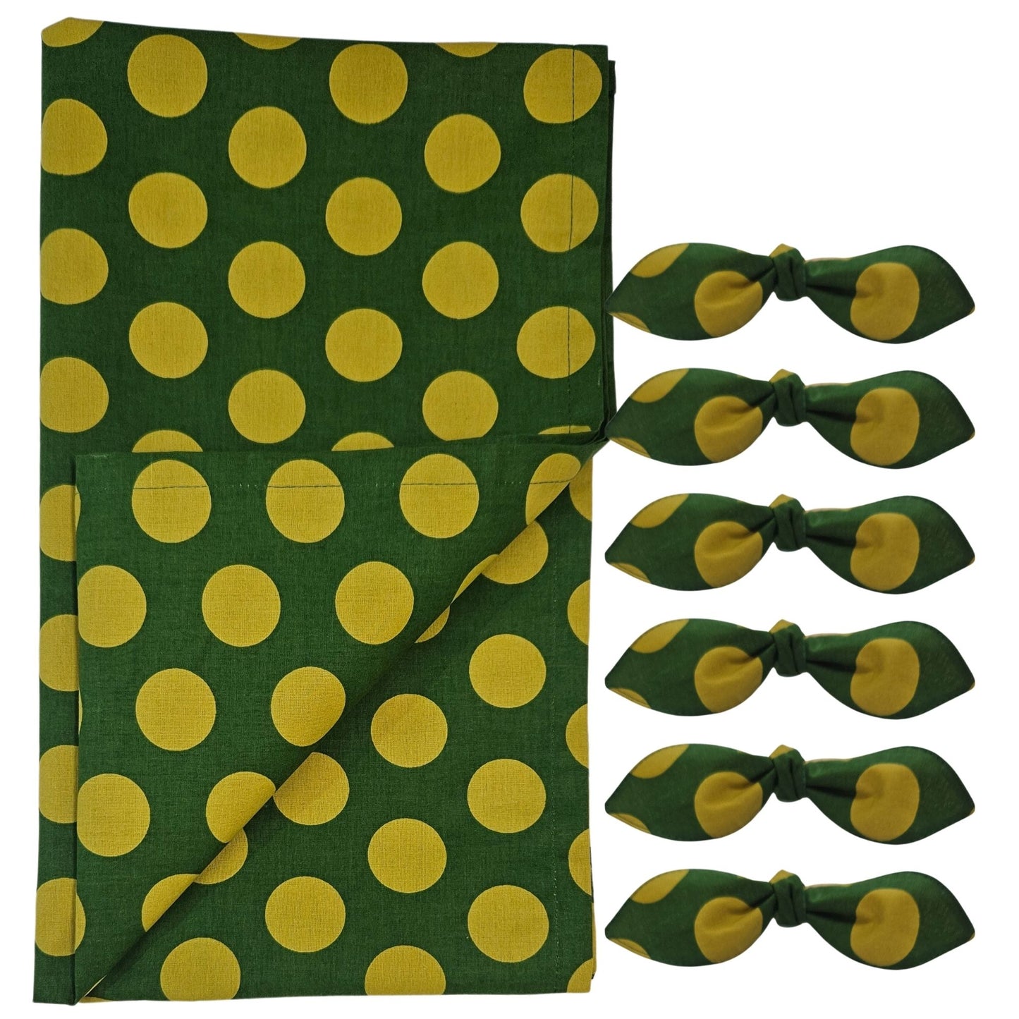 Maison Charlo | Table Runner & Ties Napkin Rings Kits Green & Gold Dot Polka for Christmas, Easter, Valentine's, Mother's Day