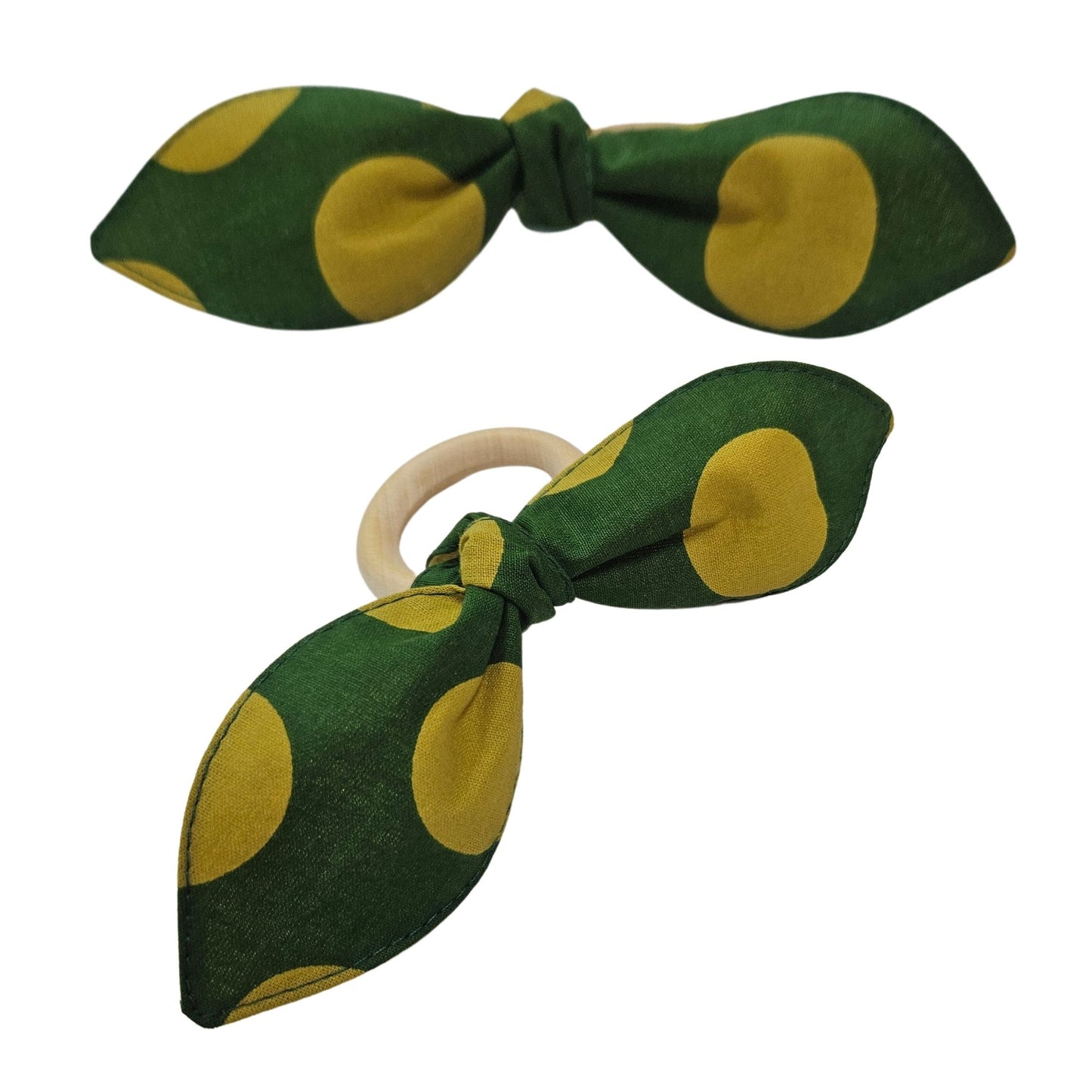 Maison Charlo | Table Runner & Ties Napkin Rings Kits Green & Gold Dot Polka for Christmas, Easter, Valentine's, Mother's Day