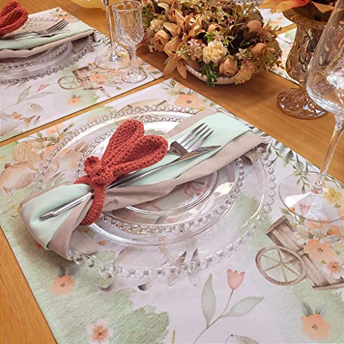 Set of 4 Green Garden Waterproof Rectangular Placemats Easter 17" x 13"