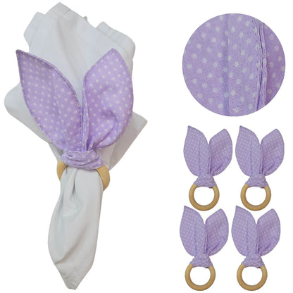 Maison Charlo | Easter Set of 4 Polka Dot Lilac  Bunny Ears Napkin Rings | Dining Table Decor