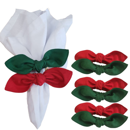 Maison Charlo | Set of 6 Ecofriendly Duo Green Red Cloth Ties Napkin Rings, Christmas, Valentine's, Mother's Day, tabledecor, gift