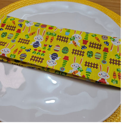 Charlo's Easter Yellow Cotton Cloth Napkins Easter Bunny Delight Joyful 15 x15