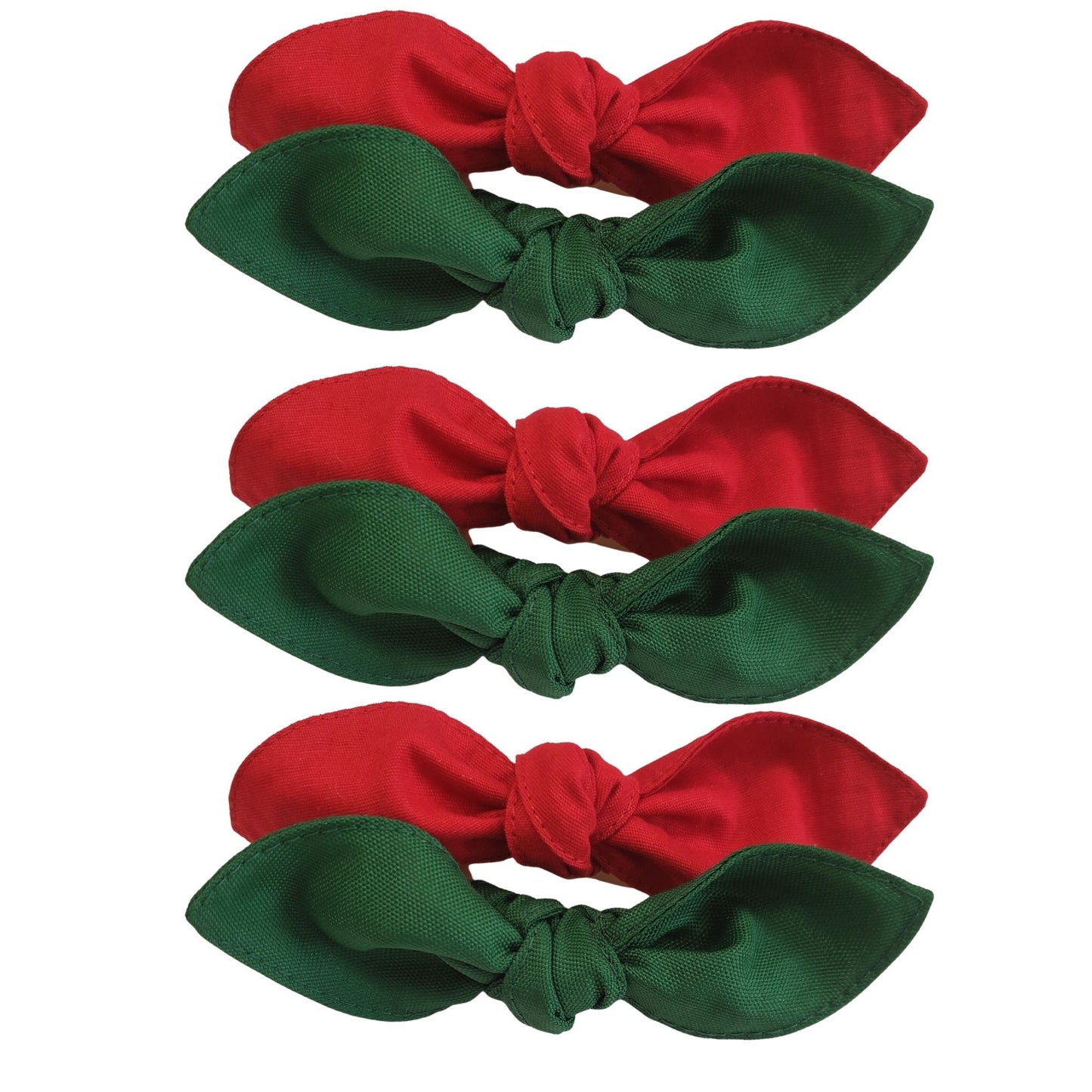 Maison Charlo | Set of 6 Ecofriendly Duo Green Red Cloth Ties Napkin Rings, Christmas, Valentine's, Mother's Day, tabledecor, gift