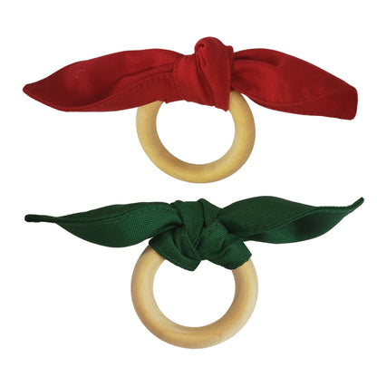 Maison Charlo | Set of 6 Ecofriendly Duo Green Red Cloth Ties Napkin Rings, Christmas, Valentine's, Mother's Day, tabledecor, gift