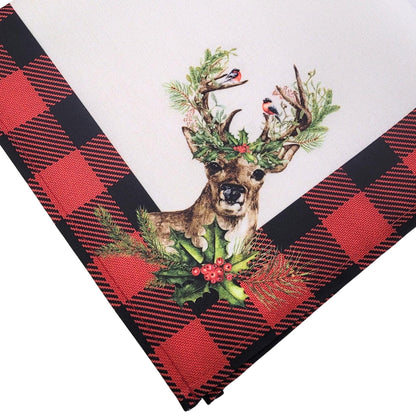 Charlo's Cloth Napkins Set of 4 Plaid Christmas Reindeer 16" by 16" - Red