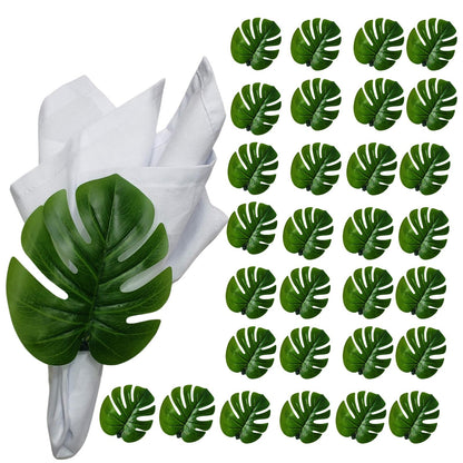 Wholesale Box of 30 PACK Green Monstera Leaf Napkin Rings with 6 Pcs (Kraft Stand Up Pouches) for store, bakery, market, winery