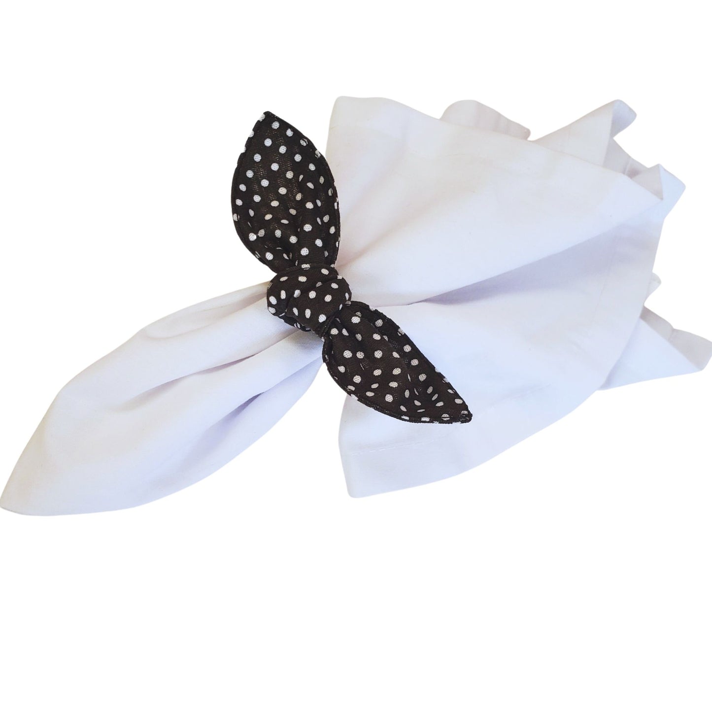 Maison Charlo | Set of 6 Ecofriendly Dot Polka Black Cloth Ties Napkin Rings, Christmas, Easter, Valentine's, Mother's Day