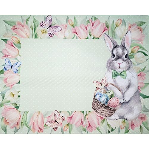 Charlo's Set of 4 Green Polka Dot Waterproof Rectangular Placemats Easter 17" x 13"