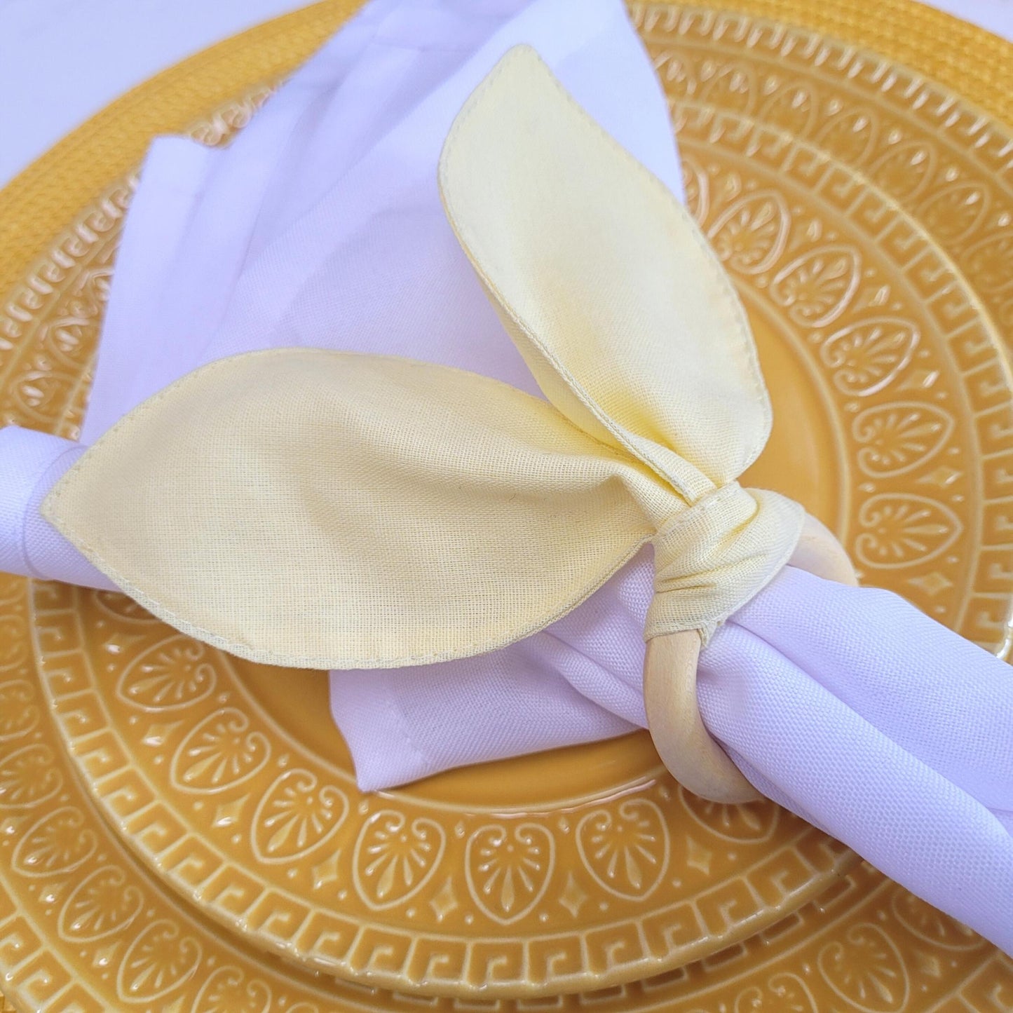 Maison Charlo | Easter Set of 4 Yellow Orange Bunny Ears Napkin Rings | Dining Table Decor