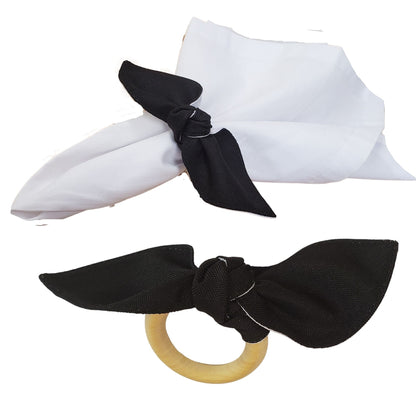 Maison Charlo | Set of 6 Ecofriendly Duo Black White Cloth Ties Napkin Rings, Christmas, Easter, Valentine's, Mother's Day