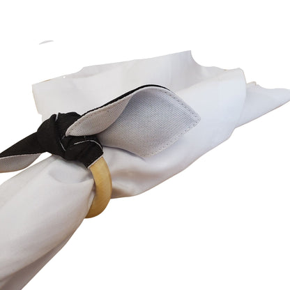 Maison Charlo | Set of 6 Ecofriendly Duo Black White Cloth Ties Napkin Rings, Christmas, Easter, Valentine's, Mother's Day