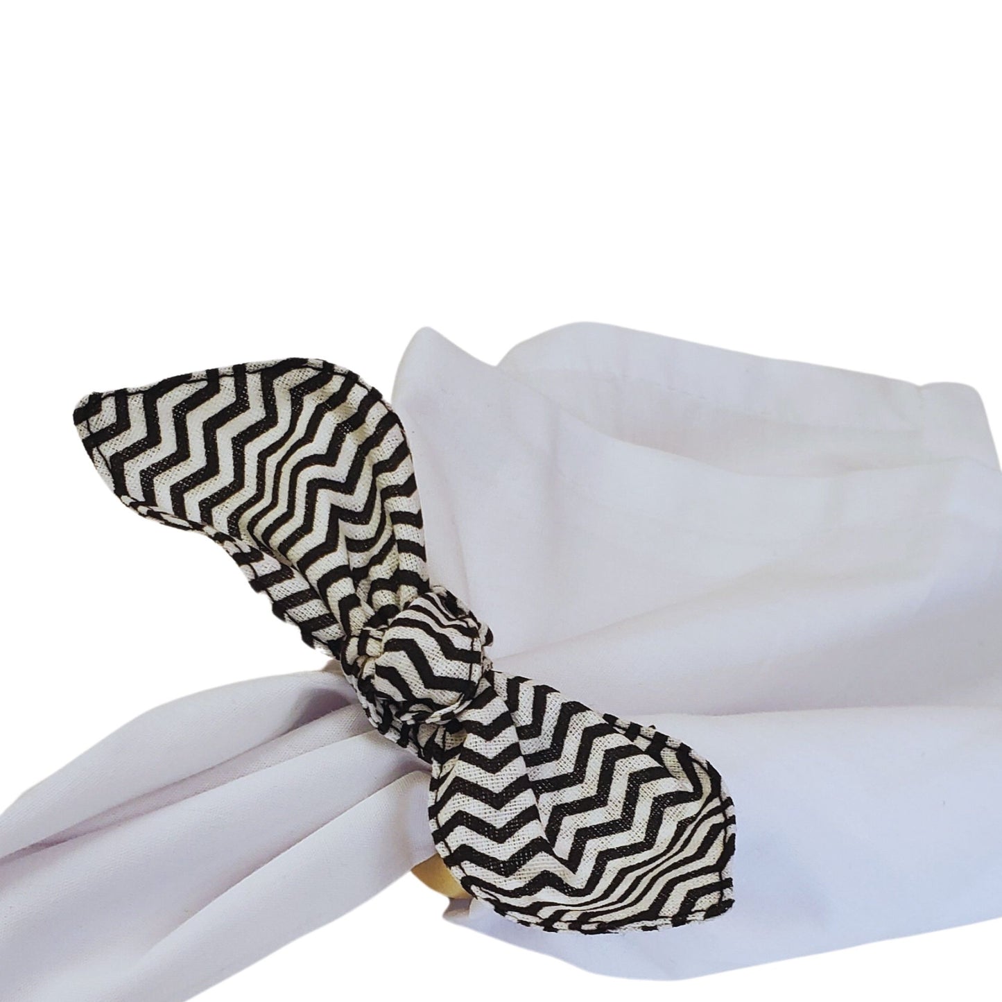 Maison Charlo | Set of 6 Ecofriendly Chevron Black Cloth Ties Napkin Rings, Christmas, Easter, Valentine's, Mother's Day