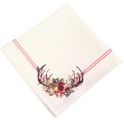 Charlo's Cloth Napkins Set of 4 Burgundy Christmas Arrangement 16" by 16" - Beige