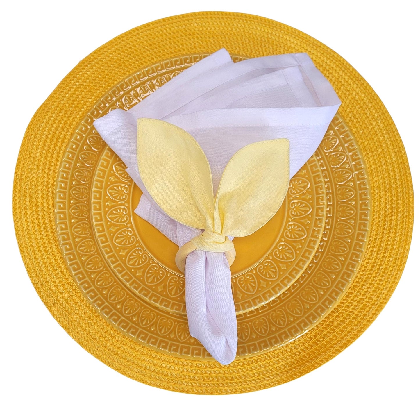 Maison Charlo | Easter Set of 4 Yellow Orange Bunny Ears Napkin Rings | Dining Table Decor