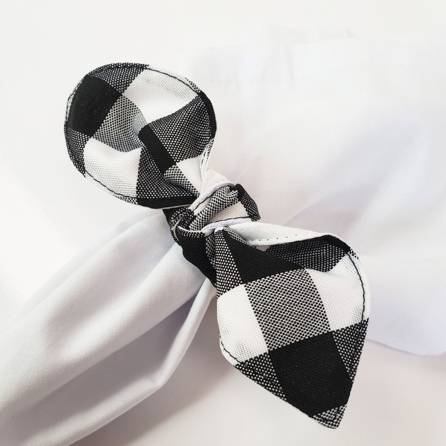 Maison Charlo | Set of 6 Ecofriendly Black Plaid Cloth Ties Napkin Rings, Christmas, Easter, Valentine's, Mother's Day