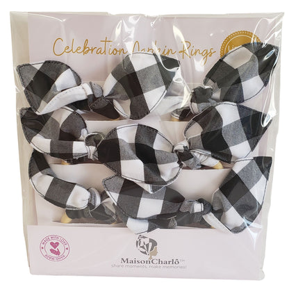 Maison Charlo | Set of 6 Ecofriendly Black Plaid Cloth Ties Napkin Rings, Christmas, Easter, Valentine's, Mother's Day