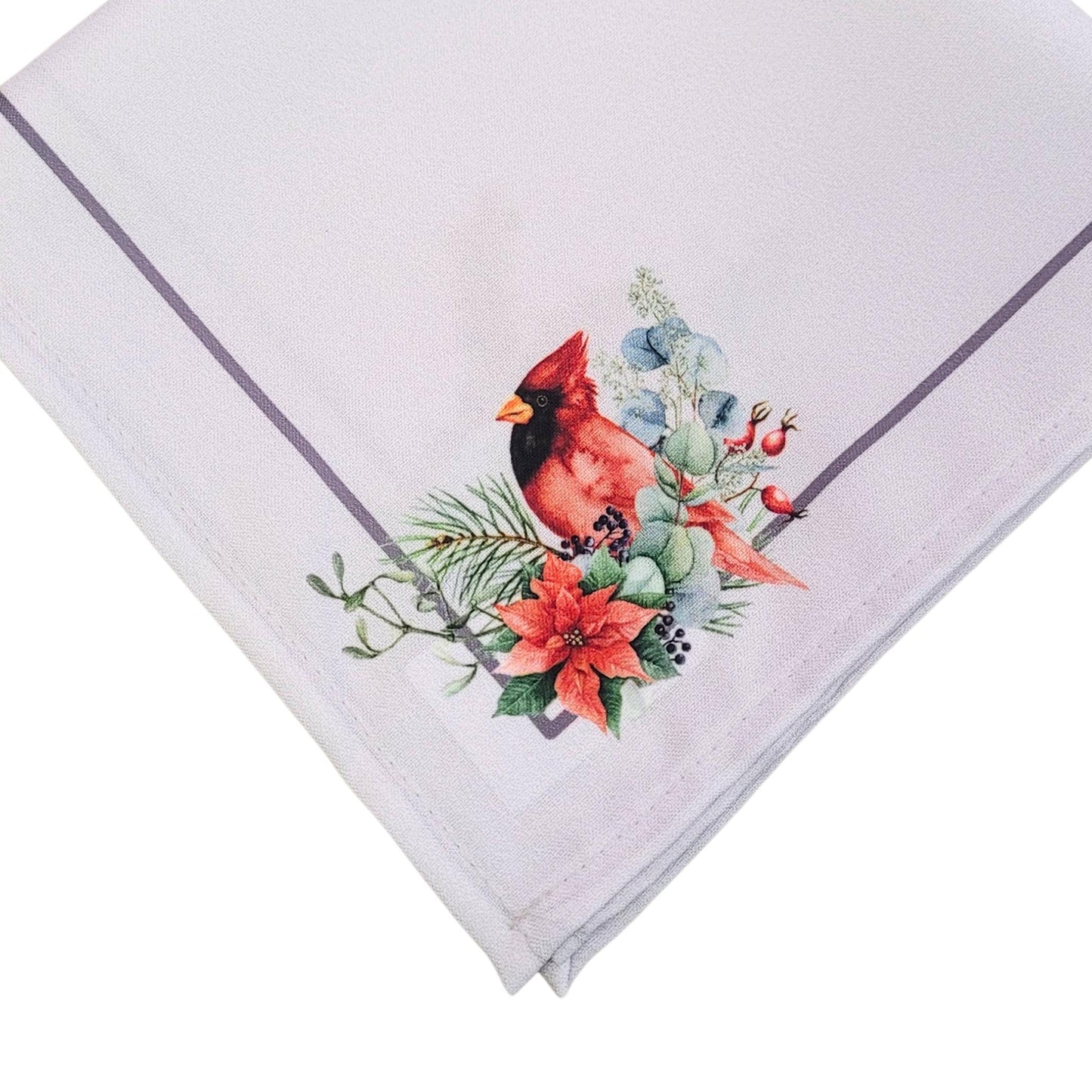 Charlo's Cloth Napkins Set of 4 Royal Bird and Christmas Grey 16" by 16"