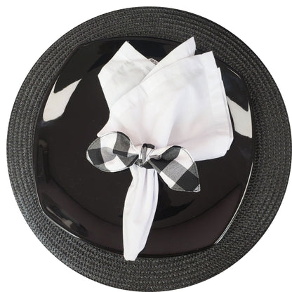 Maison Charlo | Set of 6 Ecofriendly Black Plaid Cloth Ties Napkin Rings, Christmas, Easter, Valentine's, Mother's Day