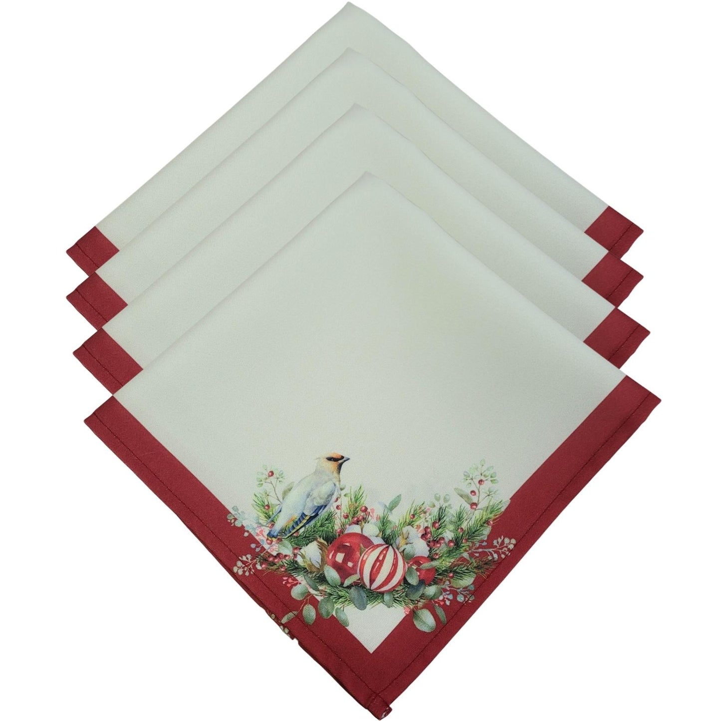 Cloth Napkin Set of 4 Christmas Bird Marsala 16" by 16" - Red