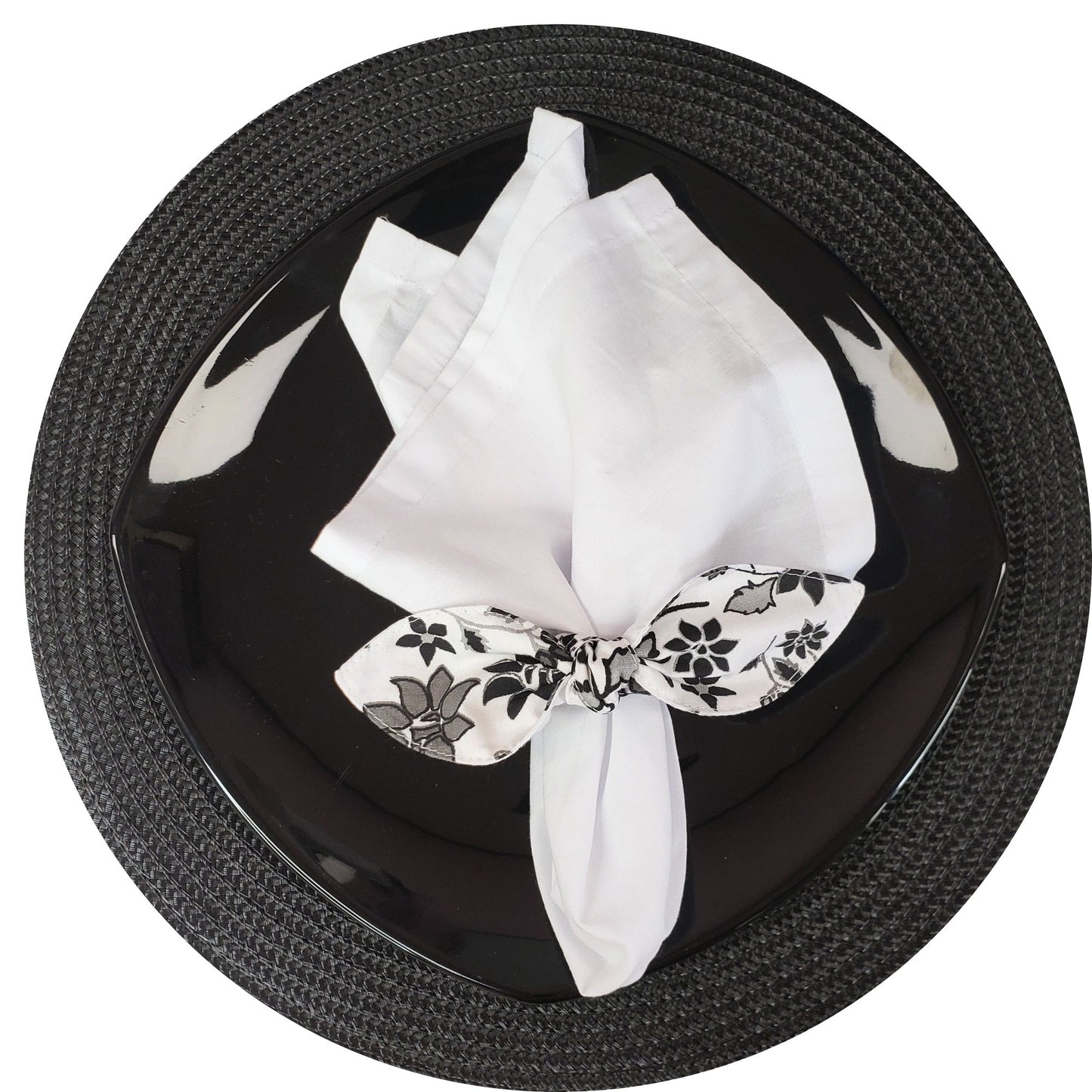 Maison Charlo |Set of 6 Ecofriendly Floral Black Cloth Ties Napkin Rings, Christmas, Easter, Valentine's, Mother's Day