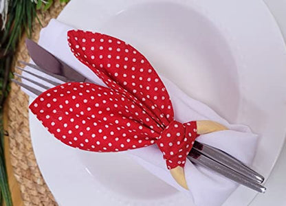 Maison Charlo | Set of 4 Bunny Ears Napkin Rings | Easter Decorations for Table (Polka dot Red)