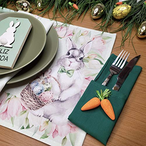 Charlo's Set of 4 Green Polka Dot Waterproof Rectangular Placemats Easter 17" x 13"