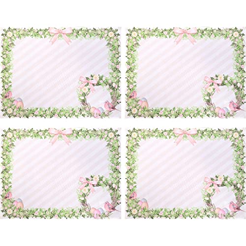 Set of 4 Waterproof Rectangular Placemats Easter 17" x 13" Rose Bird Garlanding