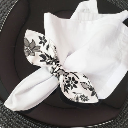 Maison Charlo |Set of 6 Ecofriendly Floral Black Cloth Ties Napkin Rings, Christmas, Easter, Valentine's, Mother's Day