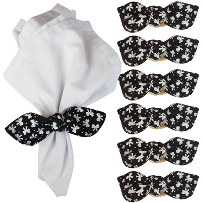 Maison Charlo |Set of 6 Ecofriendly Floral Black Cloth Little Ties Napkin Rings, Christmas, Easter, Valentine's, Mother's Day