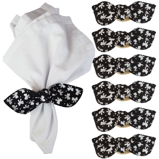 Maison Charlo |Set of 6 Ecofriendly Floral Black Cloth Little Ties Napkin Rings, Christmas, Easter, Valentine's, Mother's Day