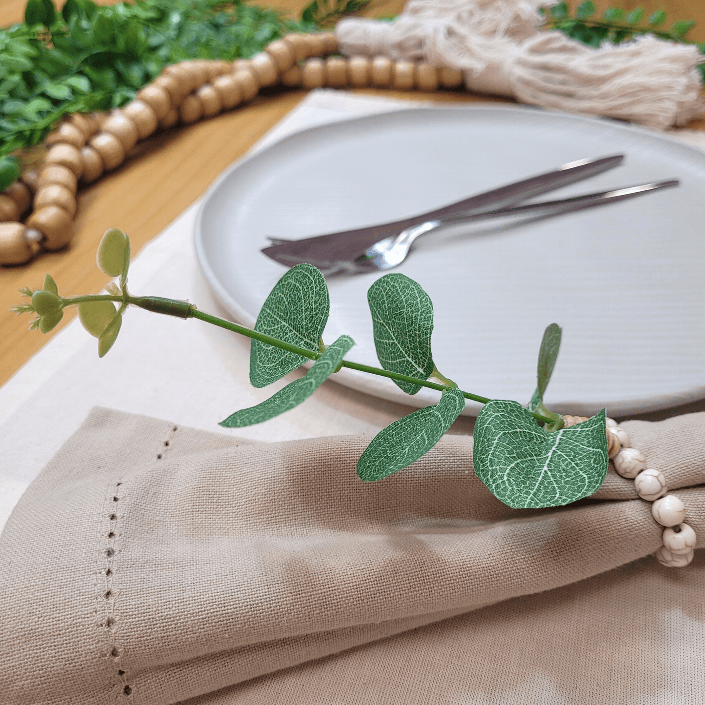 Charlo's Set of 12 Green Leaf Eucalyptus Napkin Rings, Rustic Napkin Ring, Minimalist Tabledecor