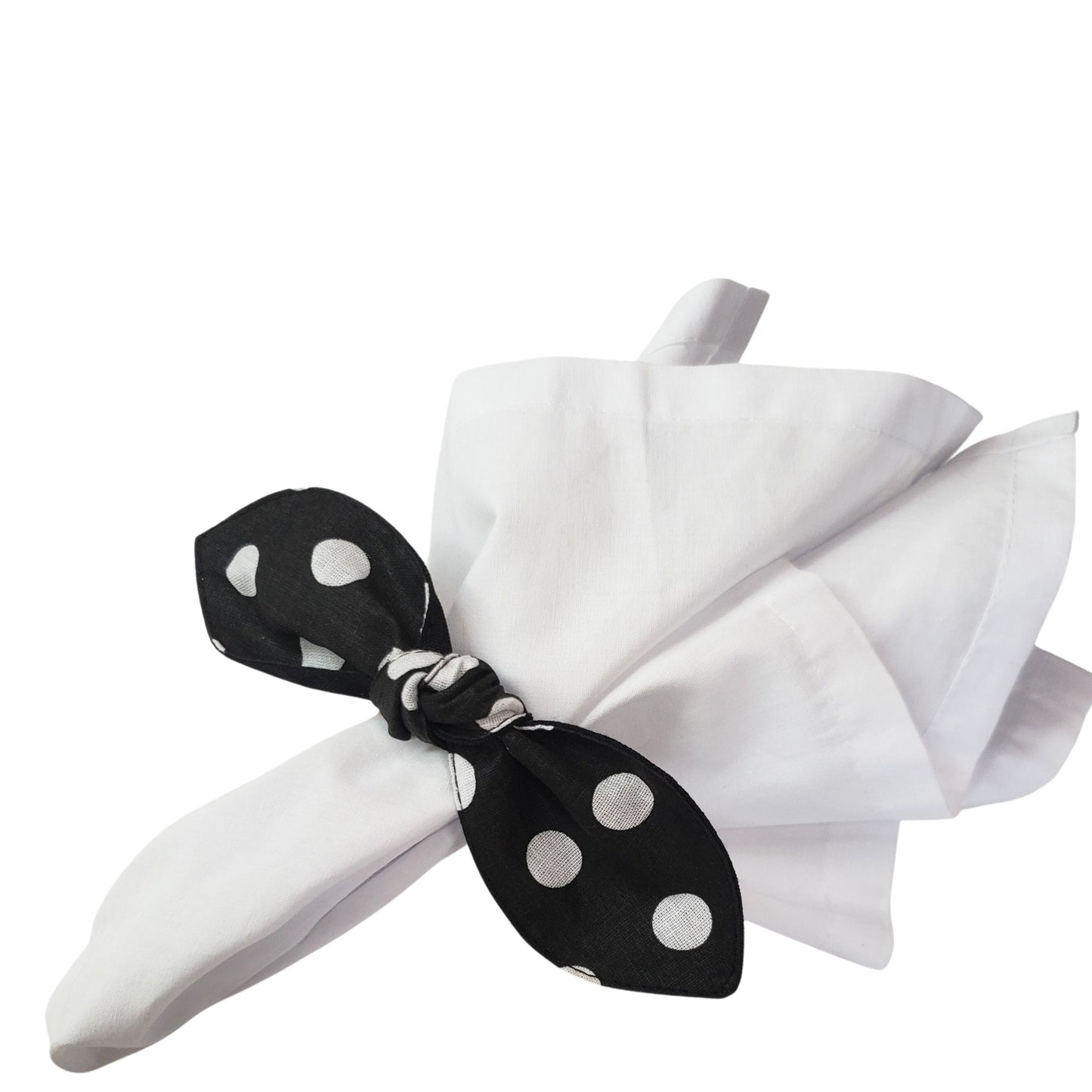 Maison Charlo | Set of 6 Ecofriendly Big Dot Polka Black Cloth Ties Napkin Rings, Christmas, Easter, Valentine's, Mother's Day