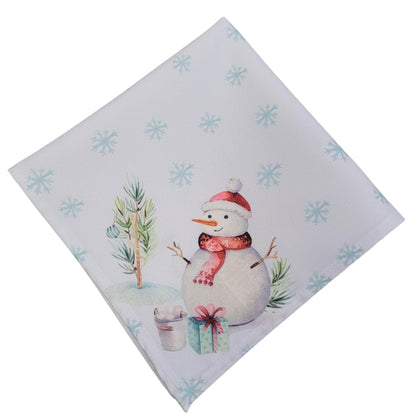 Charlo's Cloth Napkins Set of 4 Christmas Snowman 16" by 16" - Blue