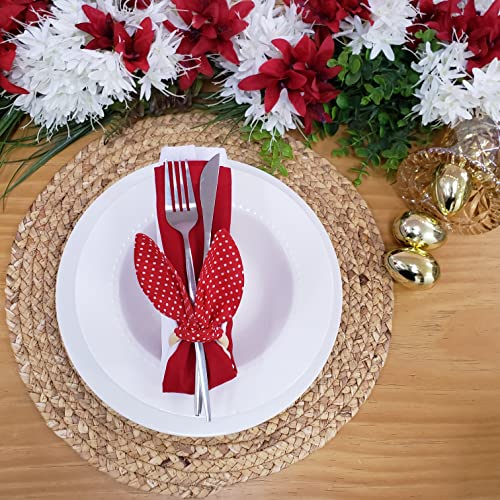 Maison Charlo | Set of 4 Bunny Ears Napkin Rings | Easter Decorations for Table (Polka dot Red)