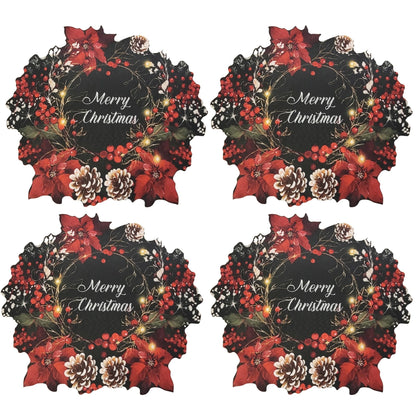 Maison Charlô - Set of 4 Waterproof Garland Placemats Christmas - Black