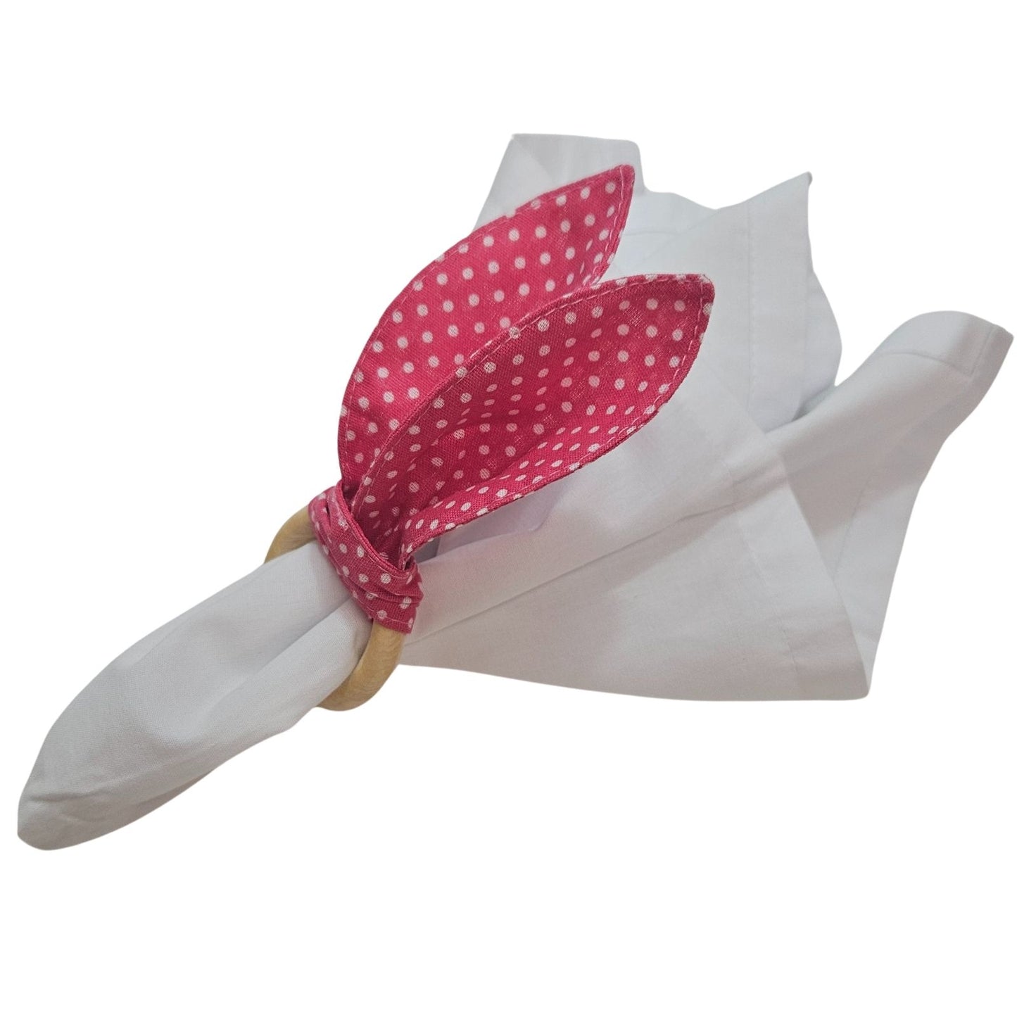 Maison Charlo | Easter Set of 4 Polka Dot Pink  Bunny Ears Napkin Rings | Dining Table Decor