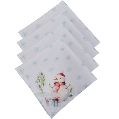 Charlo's Cloth Napkins Set of 4 Christmas Snowman 16" by 16" - Blue