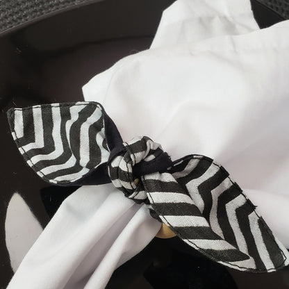 Maison Charlo | Set of 6 Ecofriendly Chevron Grey Black Cloth Little Ties Napkin Rings, Christmas, Easter, Valentine's, Mother's Day