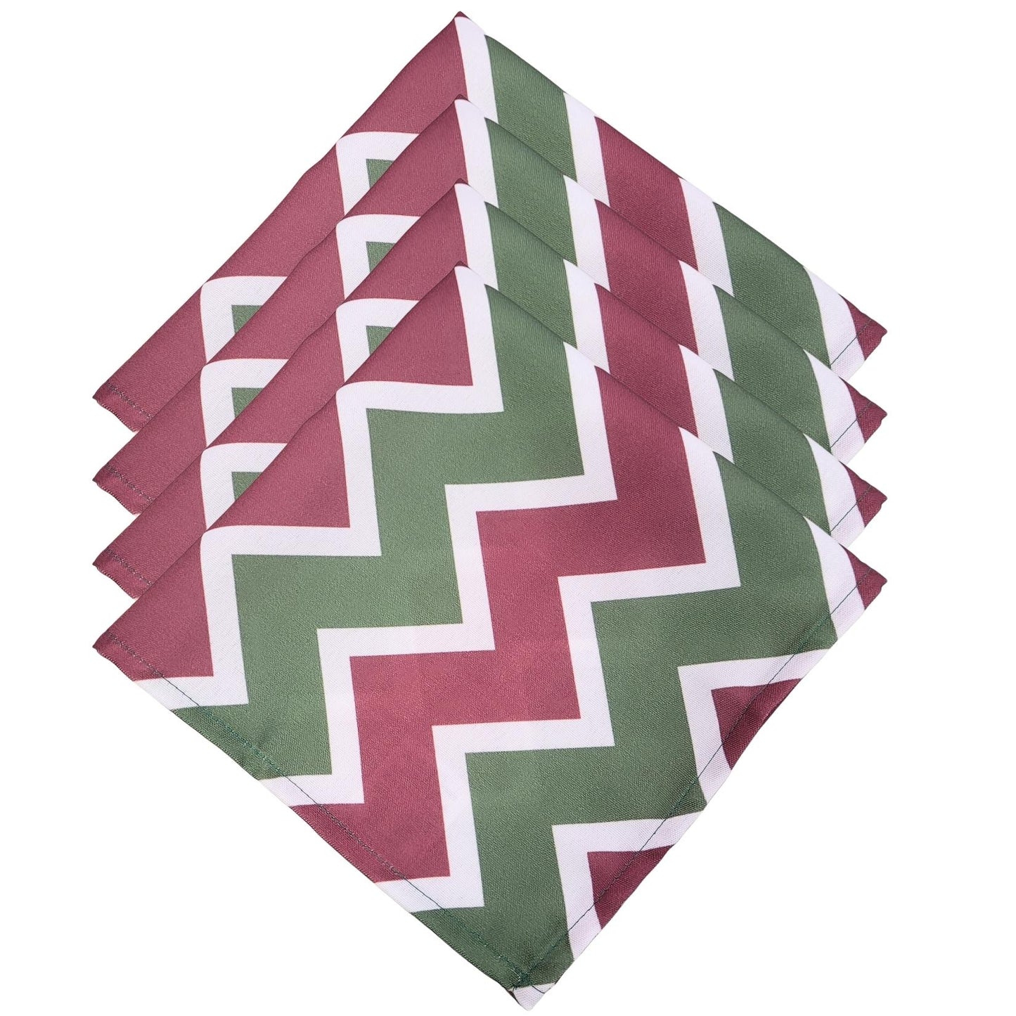 Charlo's Christmas Cloth Napkins Set of 4 Chevron Red Green 16" by 16" - Red