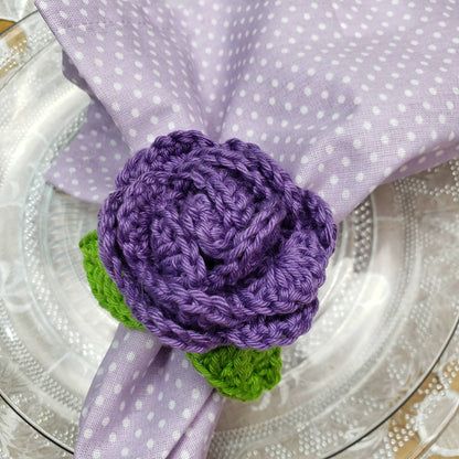 Charlo's Set of 4 Purple Crochet Rosebud Napkin Rings, High Quality Products, handmade, gifts