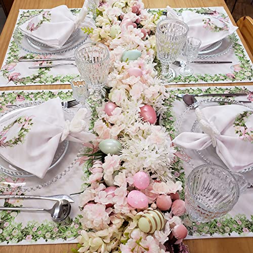 Set of 4 Waterproof Rectangular Placemats Easter 17" x 13" Rose Bird Garlanding