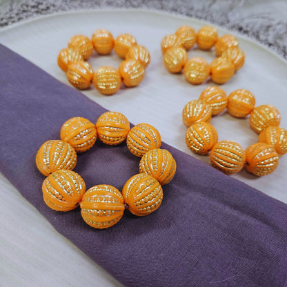 Maison Charlô | Set 4 Orange Shine Beaded Napkin Rings | Rustic Napkin Ring | Handmade