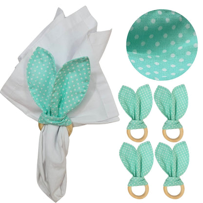 Maison Charlo | Easter Set of 4 Polka Dot Green Bunny Ears Napkin Rings | Dining Table Decor