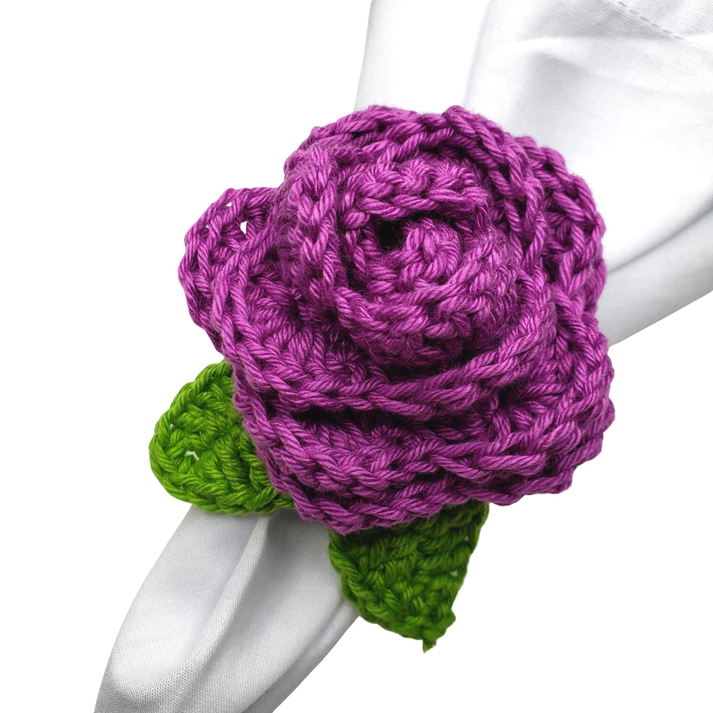 Charlo's Set of 4 Fucsia Crochet Rosebud Napkin Rings, High Quality Products, handmade, gifts